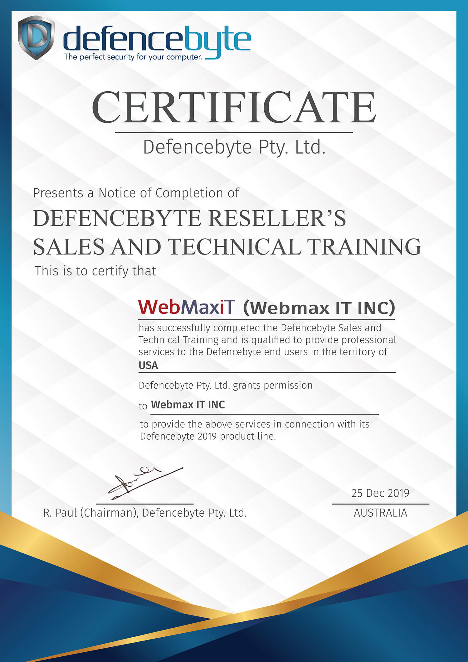 Sales and Training Certificate